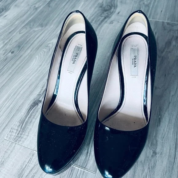 Prada | Shoes | Prada Womens Glossy Black Heels | Poshmark display picture 1